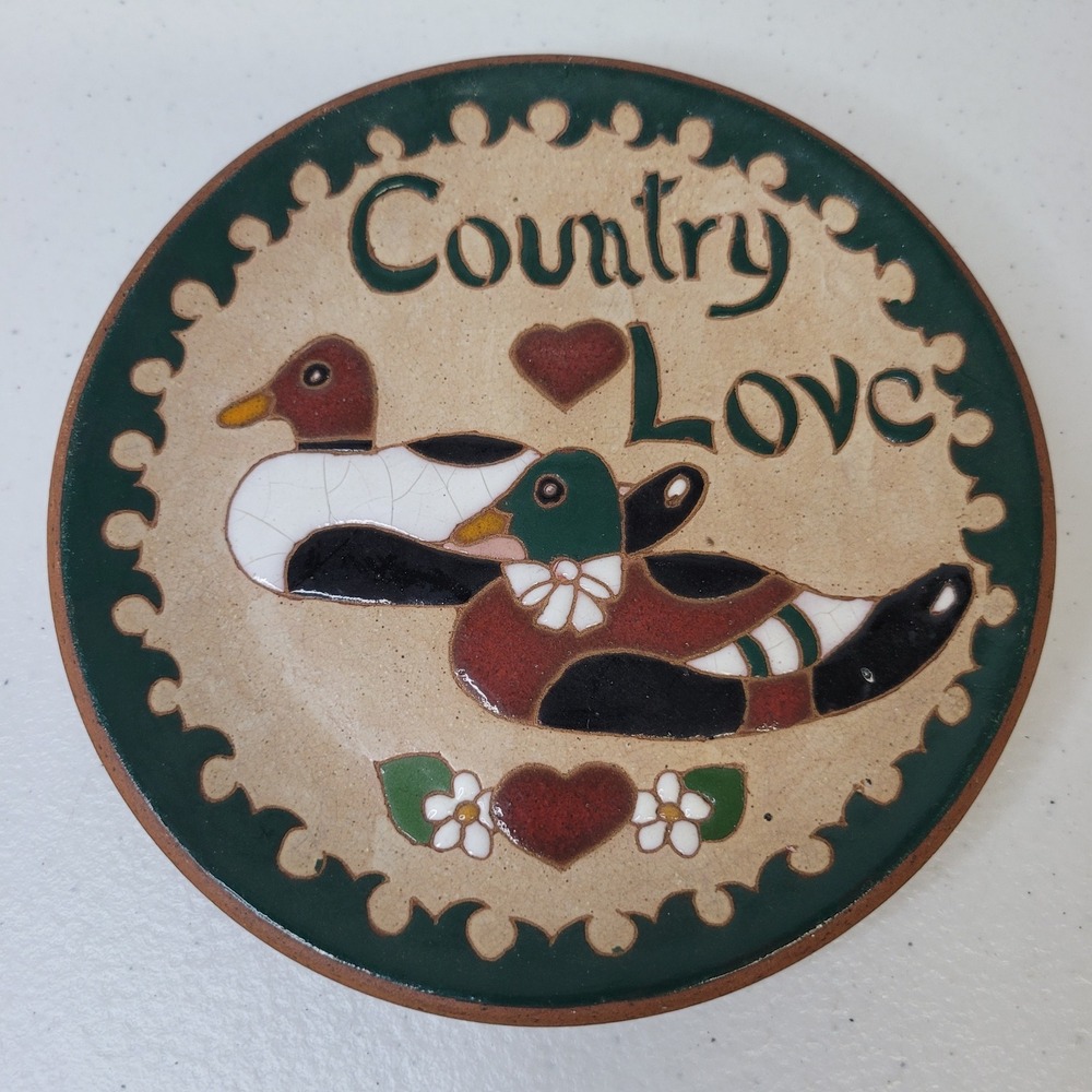 Curitiba Brazil Duck Decor Pottery Wall Plate Country Love Folk Art Heart Flower